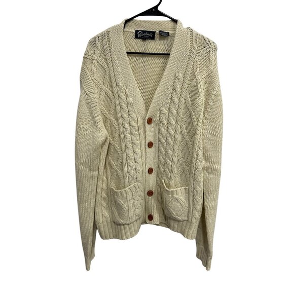 Vintage Robinsons Florida Cable Knit Cardigan Sweater Wooden Buttons SZ Large - Picture 1 of 9